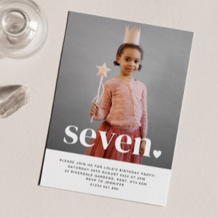 Seven Heart Foto First Birthday Invitation Kaart
