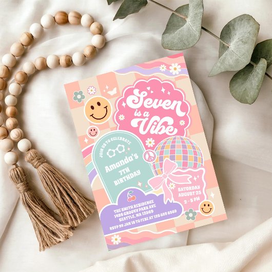 Seven Is A Vibe Cloud Rainbow Disco 7th Birthday Kaart