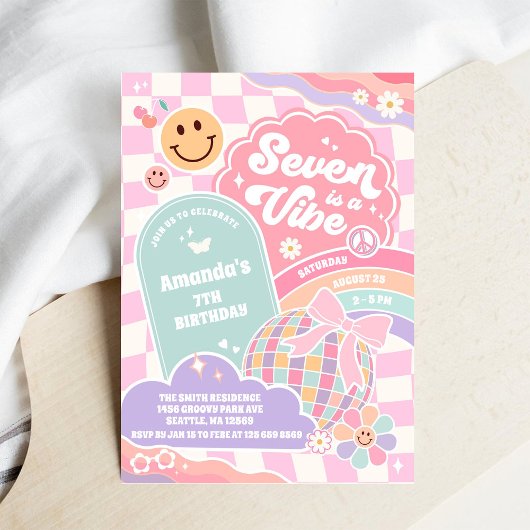 Seven Is A Vibe Cloud Rainbow Disco 7th Birthday Kaart