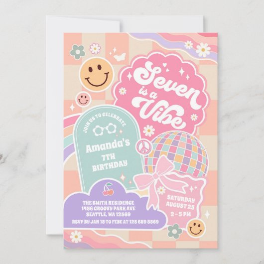 Seven Is A Vibe Cloud Rainbow Disco 7th Birthday Kaart (Voorkant)