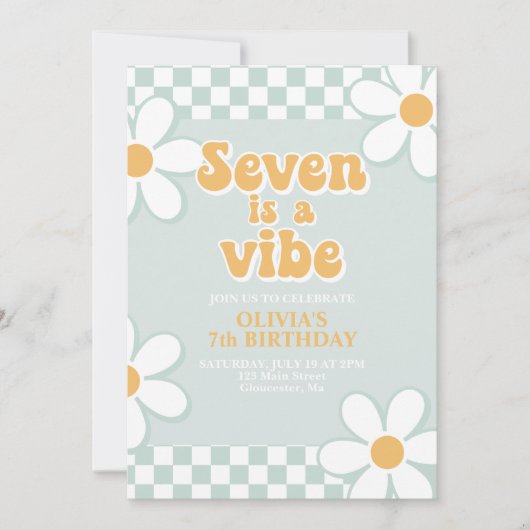 Seven is a Vibe Retro Check Mint Kaart (Voorkant)