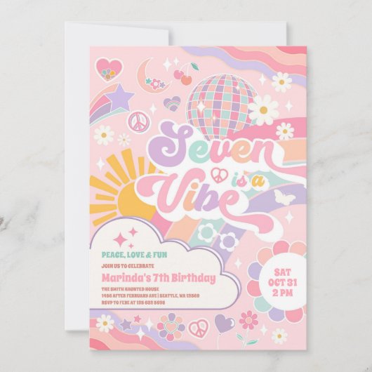 Seven Is A Vibe Retro Groovy Daisy 7th Birthday Kaart (Voorkant)