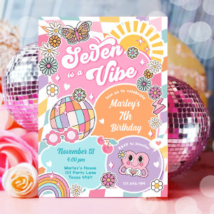 Seven is a Vibe Retro Preppy Varsity Verjaardag Kaart