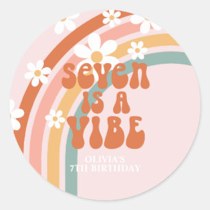 Seven is a Vibe Retro regenboog 7e verjaardag Ronde Sticker
