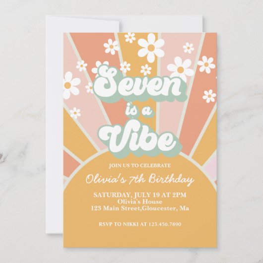 Seven is a Vibe Retro Sunshine daisy boho bloem Kaart (Voorkant)