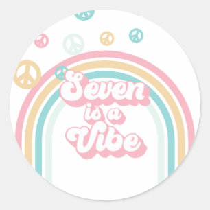 Seven is a Vibe Retro Zomer Regenboog Ronde Sticker