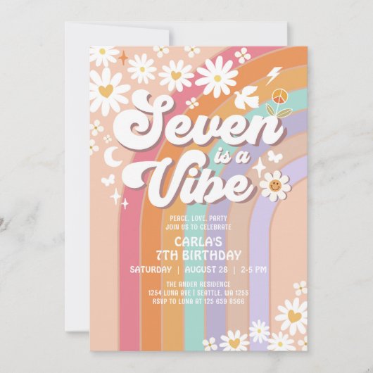 SEVEN is een Vibe Daisy Rainbow Hippie 7e verjaard Kaart (Voorkant)