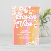 SEVEN is een Vibe Pink Peach 7e Groovy Verjaardag Kaart (Staand voorkant)