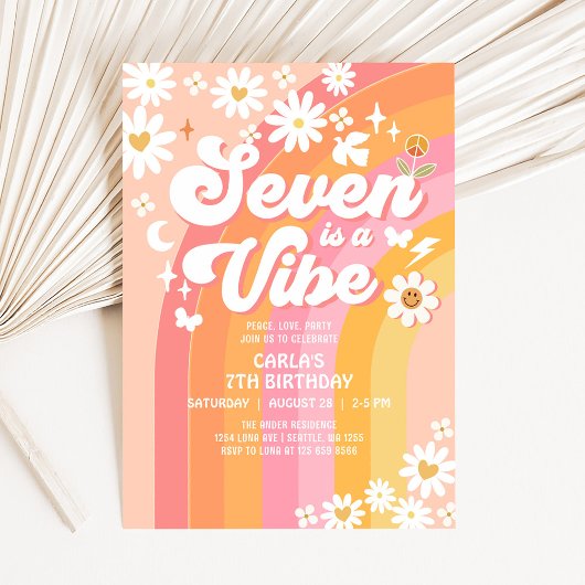 SEVEN is een Vibe Pink Peach 7e Groovy Verjaardag Kaart