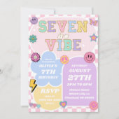 Seven is een vibe preppy patch 7e verjaardagsfeest kaart (Voorkant)