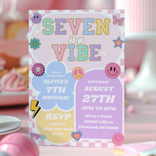 Seven is een vibe preppy patch 7e verjaardagsfeest kaart