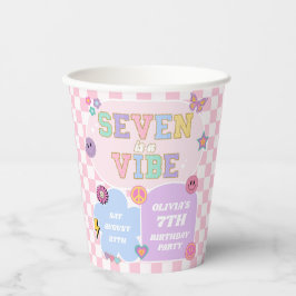 Seven is een vibe preppy patch 7e verjaardagsfeest papieren bekers