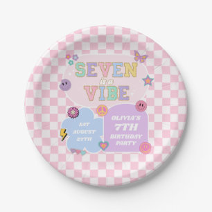 Seven is een vibe preppy patch 7e verjaardagsfeest papieren bordje