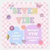 Seven is een vibe preppy patch 7e verjaardagsfeest vierkante sticker (Voorkant)