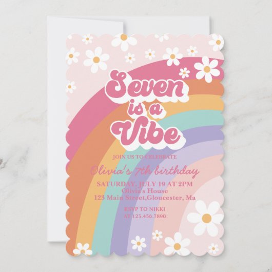 Seven is een Vibe Rainbow 7th Birthday uitnodiging (Voorkant)