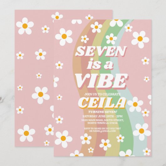 Seven is een Vibe Retro 7th Groovy Pink Girl uit d Kaart (Voorkant / Achterkant)