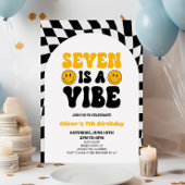 Seven is een vibe retro eerste 7e verjaardagsfeest kaart