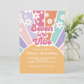 Seven is een Vibe Retro Sunshine Rainbow Daisy Kaart (Staand voorkant)
