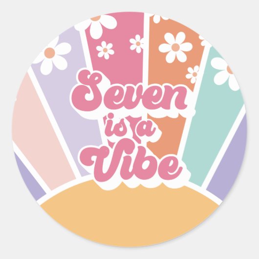 Seven is een Vibe Retro Sunshine Rainbow Daisy Ronde Sticker (Voorkant)