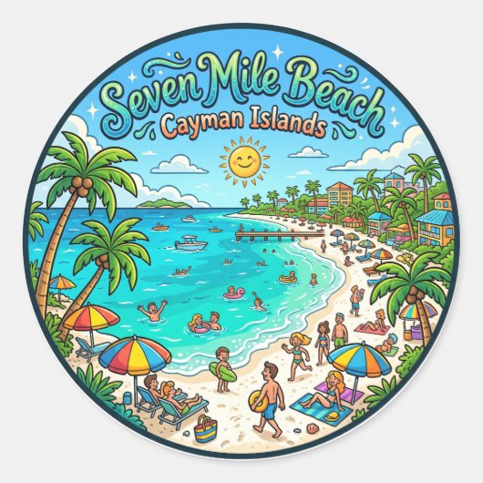 Seven Mile Beach Kaaimaneilanden Ronde Sticker (Voorkant)