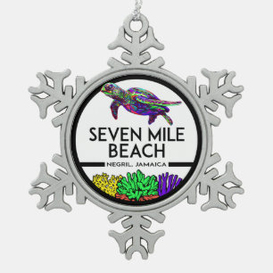 Seven Mile Beach Negril Jamaica Zee Turtle Tin Sneeuwvlok Ornament
