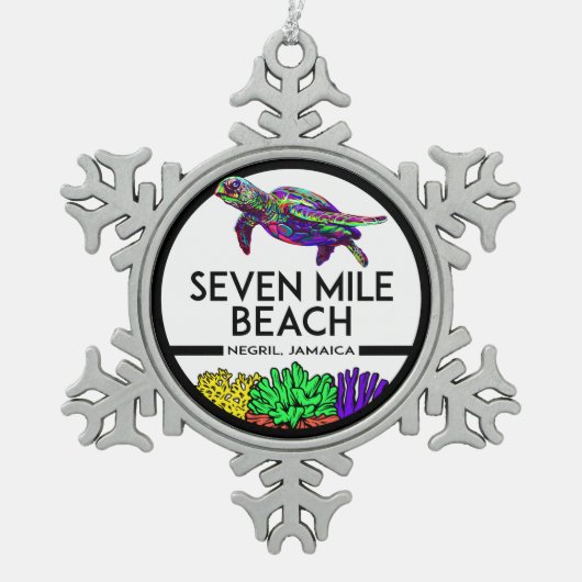 Seven Mile Beach Negril Jamaica Zee Turtle Tin Sneeuwvlok Ornament (Voorkant)