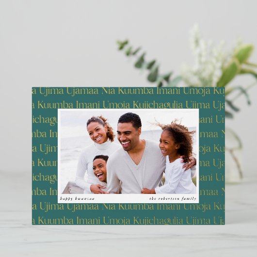 Seven Principles Horizontal Photo Kwanzaa Folie Feestdagenkaart (Staand Voorkant)