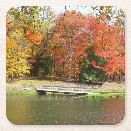 Seven Springs Fall Bridge III Herfstlandschap Kartonnen Onderzetters (Voorkant)