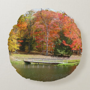 Seven Springs Fall Bridge III Herfstlandschap Rond Kussen