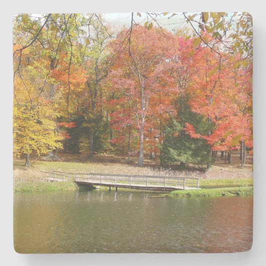 Seven Springs Fall Bridge III Herfstlandschap Stenen Onderzetter (Voorkant)