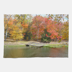 Seven Springs Fall Bridge III Herfstlandschap Theedoek