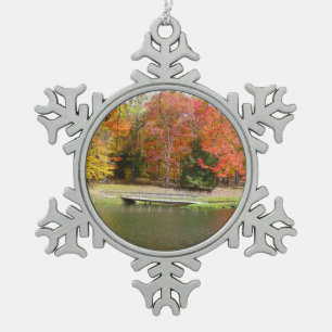 Seven Springs Fall Bridge III Herfstlandschap Tin Sneeuwvlok Ornament