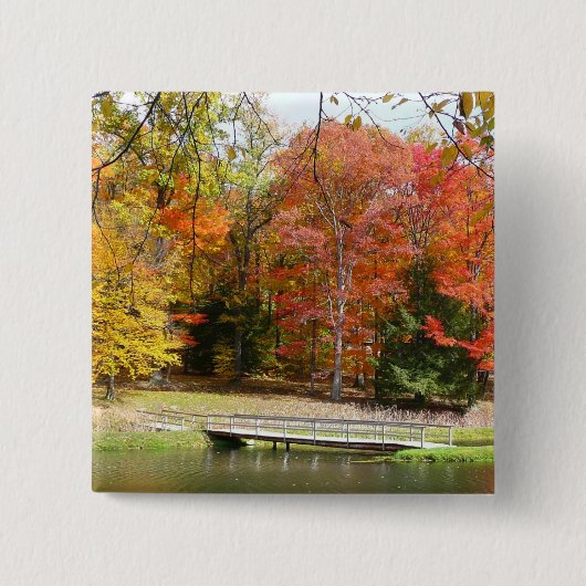Seven Springs Fall Bridge III Herfstlandschap Vierkante Button 5,1 Cm (Voorkant)