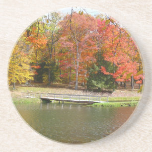Seven Springs Fall Bridge III Herfstlandschap Zandsteen Onderzetter