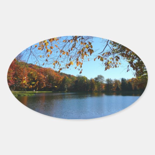 Seven Springs Herfst Bomen en Vijver Ovale Sticker (Voorkant)