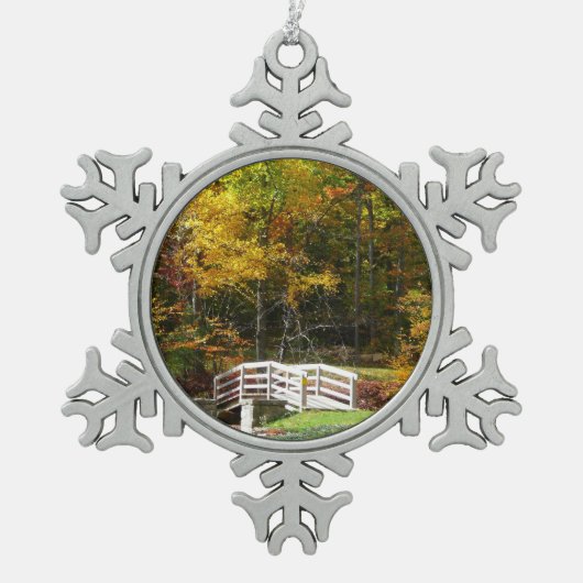 Seven Springs Herfst Bridge I Autumn Landscape Tin Sneeuwvlok Ornament (Voorkant)