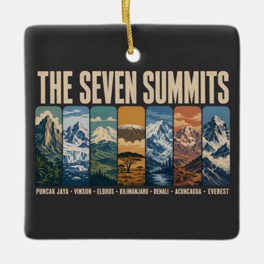 Seven Summits Mountain Landmarks Illustration Keramisch Ornament (Voorkant)
