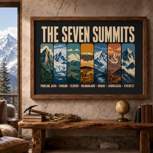 Seven Summits Mountain Landmarks Illustration Poster