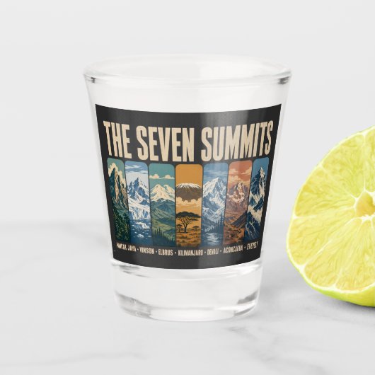 Seven Summits Mountain Landmarks Illustration Shot Glas (Voorkant)