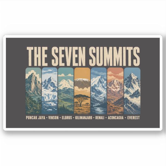 Seven Summits Mountain Landmarks Illustration Sticker (Voorkant)