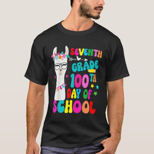 Seventh Grade 100 Days Smarter No Prob Llama Teach T-shirt (Voorkant)