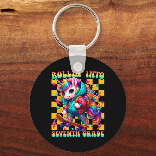 Seventh Grade Back To School First Day Girls Rolli Sleutelhanger (Voorkant)