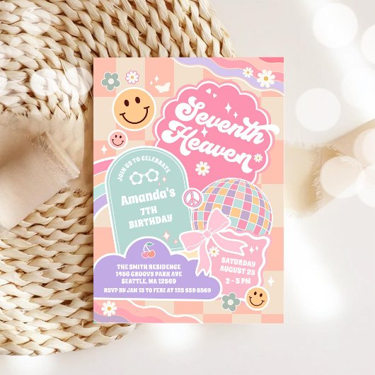 Seventh Heaven Cloud Rainbow Disco 7th Birthday  Kaart