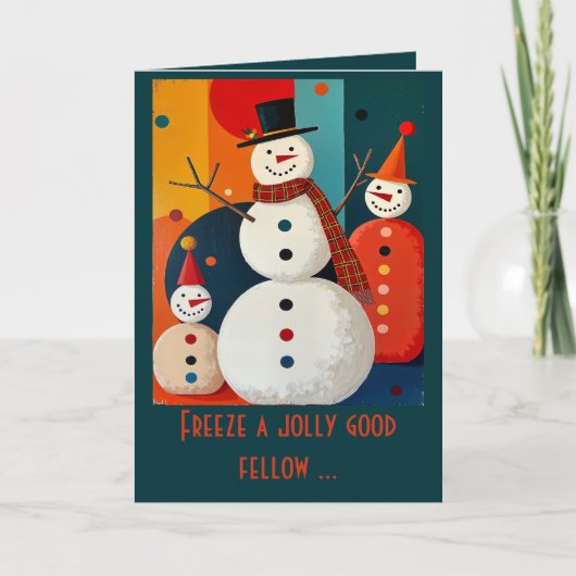 Seventies Style Snowmen Retro Modern Christmas  Kaart (Voorkant)
