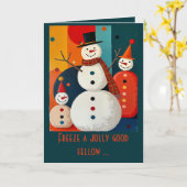 Seventies Style Snowmen Retro Modern Christmas  Kaart (Gele Bloem)