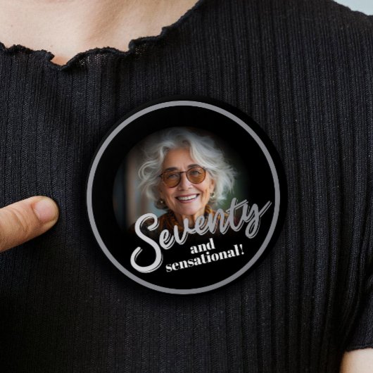 Seventy 70th Birthday photo script silver black Ronde Button 3,2 Cm