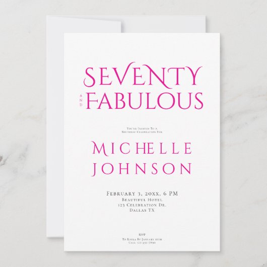 Seventy and Fabulous Minimal 70th Birthday Party Kaart (Voorkant)