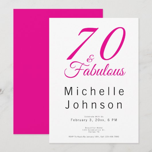 Seventy and Fabulous Minimal Pink 70th Birthday Kaart (Voorkant / Achterkant)