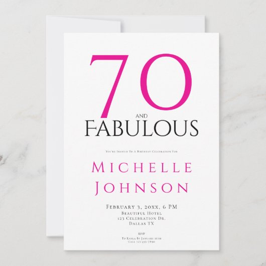 Seventy and Fabulous Minimal Pink 70th Birthday Kaart (Voorkant)