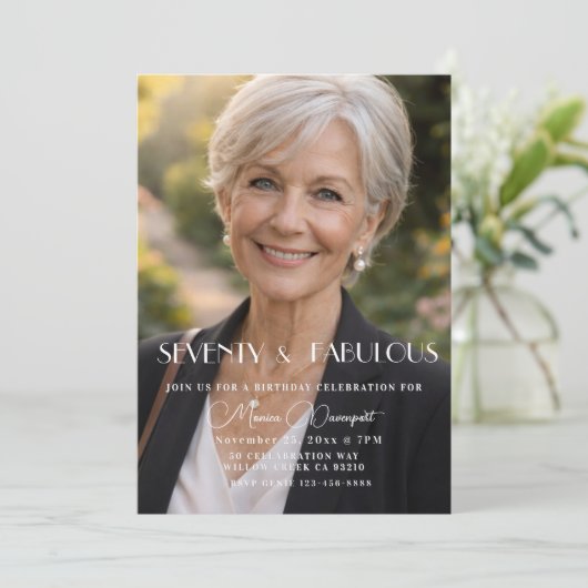 Seventy and Fabulous Photo 70th Birthday Party Kaart (Staand voorkant)